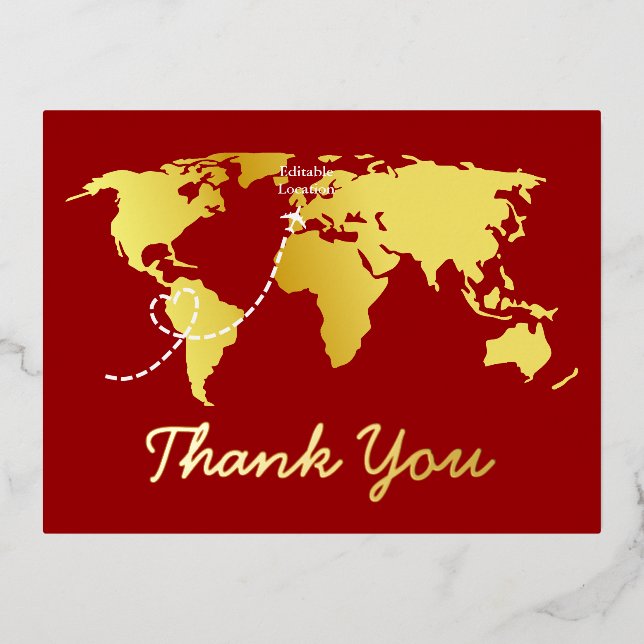 Carte Postale De Vacances En Aluminium Red map destination mariage merci (Recto)