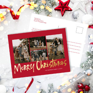 Carte Postale De Vacances En Aluminium Red Modern Letters Cinq Photo Joyeux Noël