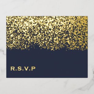 Carte Postale De Vacances En Aluminium Réponse de mariage en feuille d'or et bleu foncé