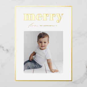Carte Postale De Vacances En Aluminium Retro Bold Merry Typographie Famille Photo Noël