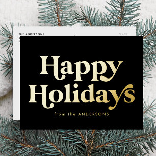 Carte Postale De Vacances En Aluminium Retro Type Happy Holidays Non Photo Black and Gold