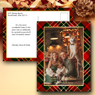 Carte Postale De Vacances En Aluminium Rouge, Vert, Or Plaid de Noël Classique 1-Photo