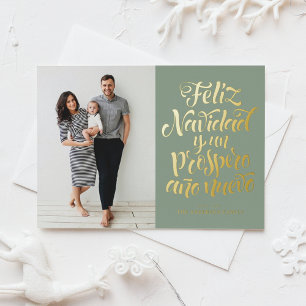 Carte Postale De Vacances En Aluminium Sage Green Feliz Navidad Script Photo de Noël
