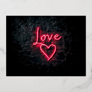 Carte Postale De Vacances En Aluminium Saint Valentin Mur noir et amour Neon Coeur