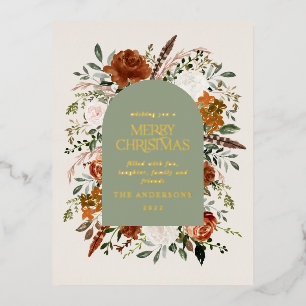 Carte Postale De Vacances En Aluminium Sauge de Noël vert botanique élégant cerf floral
