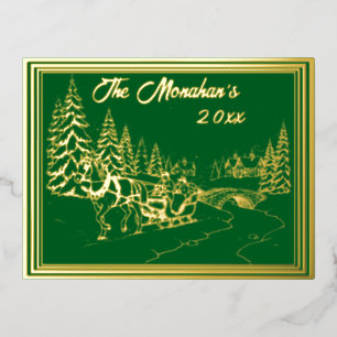 Carte Postale De Vacances En Aluminium Scène de Noël en or avec vert