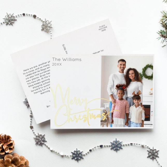 Carte Postale De Vacances En Aluminium Script de fête Photo Joyeux or de Noël (Créateur téléchargé)