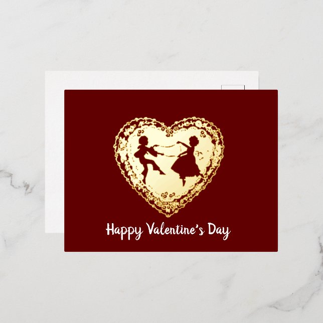 Carte Postale De Vacances En Aluminium Silhouette Saint Valentin à l'ancienne (Recto/Verso)