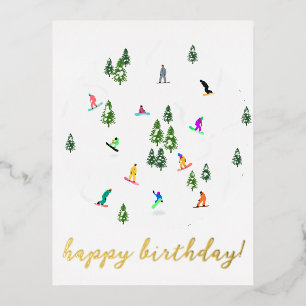 Carte Postale De Vacances En Aluminium Snowboarder Snowboard Illustration Anniversaire