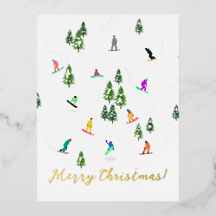 Carte Postale De Vacances En Aluminium Snowboarder Snowboard Illustration Noël