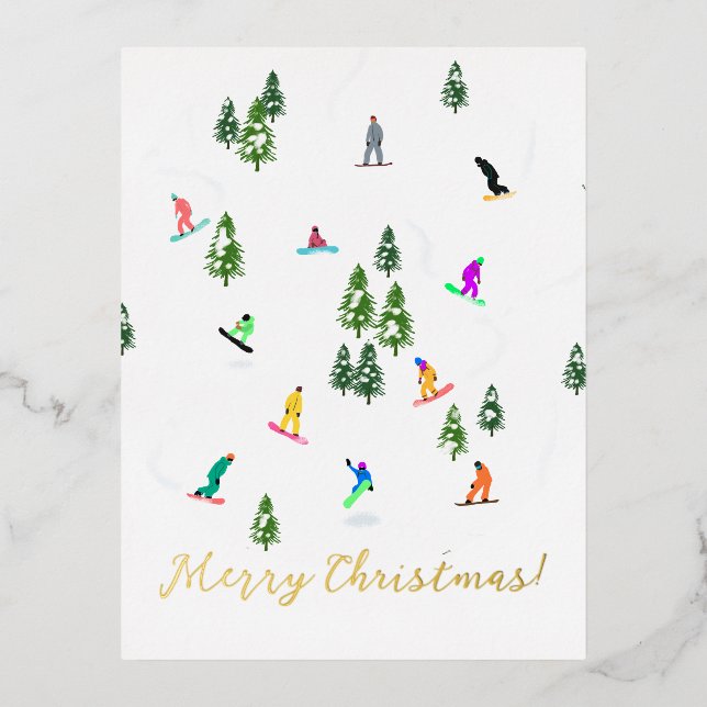 Carte Postale De Vacances En Aluminium Snowboarder Snowboard Illustration Noël (Recto)