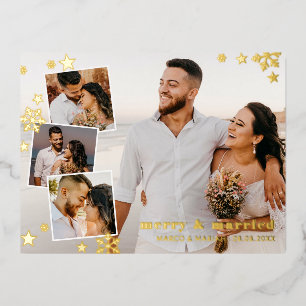 Carte Postale De Vacances En Aluminium Snowflakes Stars Joyeux Marié Photo Collage