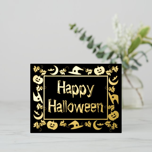 Carte Postale De Vacances En Aluminium Symbole d'Halloween encadré Happy Halloween (Debout devant)