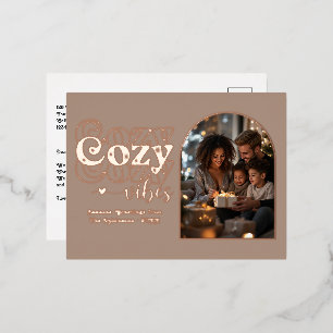 Carte Postale De Vacances En Aluminium Taupe Chaud & Or Rose Ambiance Cosy Noël Rétro