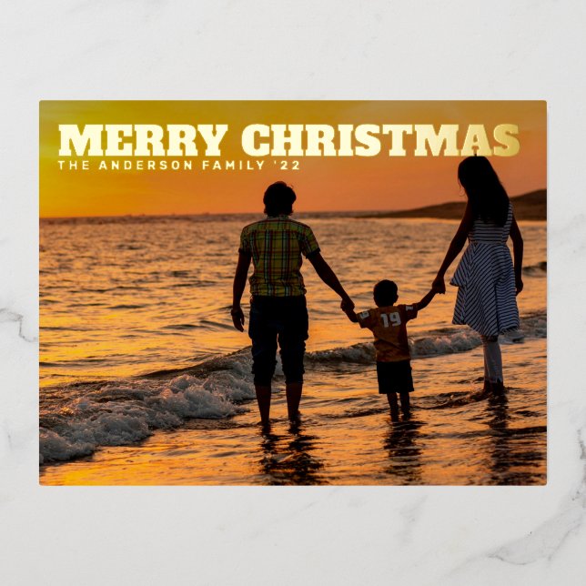 Carte Postale De Vacances En Aluminium TYPE BOLD TEXTE MODÈLE Joyeux Noël Gold Photo (Recto)