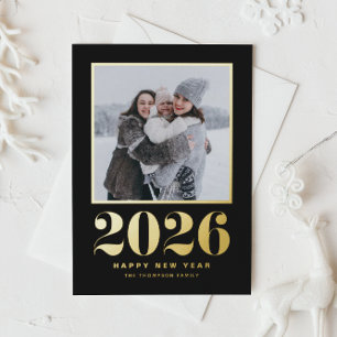 Carte Postale De Vacances En Aluminium Typographie 2025 Black Happy New Year Photo