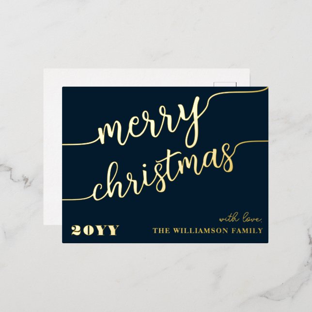 Carte Postale De Vacances En Aluminium Typographie minimaliste Joyeux Noël chic (Recto/Verso)