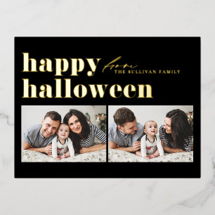 Carte Postale De Vacances En Aluminium Typographie noir rétro Joyeux Halloween deux photo