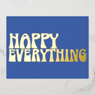 Carte Postale De Vacances En Aluminium Typographie Rétro Funky Tout Joyeux Bleu Or