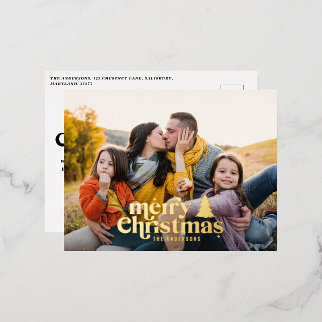 Carte Postale De Vacances En Aluminium Typographie rétro moderne photo complète  (Recto/Verso)