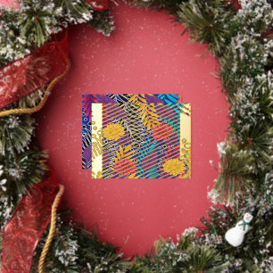 Carte Postale De Vacances En Aluminium une fleur colorée et un motif feuille sur un bac b