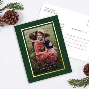 Carte Postale De Vacances En Aluminium Vert Moderne Cadre élégant Simple Joyeux Noël