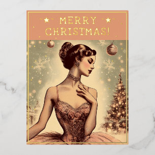 Carte Postale De Vacances En Aluminium Vintage Ballerina Thème de Noël Salutations Retro
