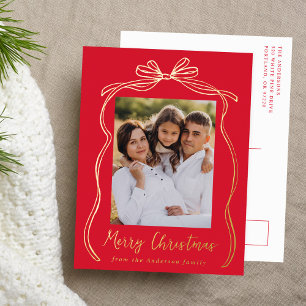 Carte Postale De Vacances En Aluminium Vintage Bow Joyeux Noël Photo rouge