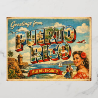 Carte Postale De Vacances En Aluminium Vintage Colorful Retro Puerto Rico Isla Del