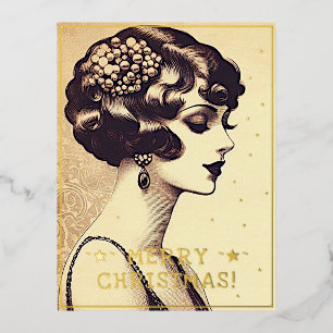 Carte Postale De Vacances En Aluminium Vintage Lady Joyeux voeux de Noël Retro Pic