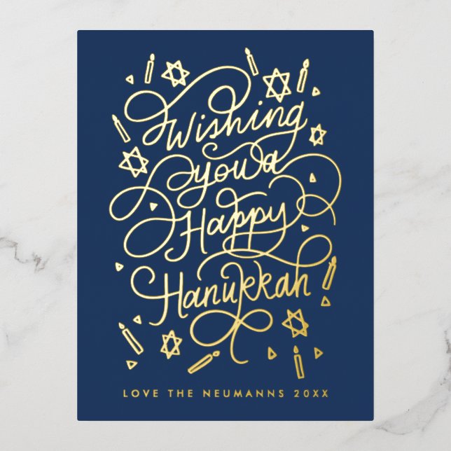 Carte Postale De Vacances En Aluminium Wishing you a happy hanukkah handlettering (Recto)