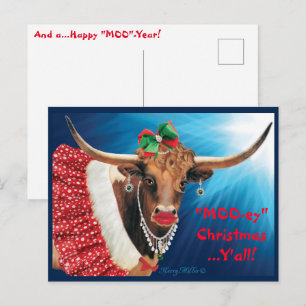 Carte postale de vache Longhorn de Noël