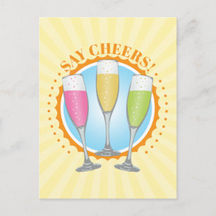 Carte postale de verres à champagne colorés Mimosa