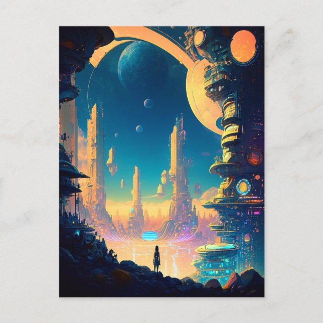 Carte postale de ville futuriste de science-fictio (Devant)