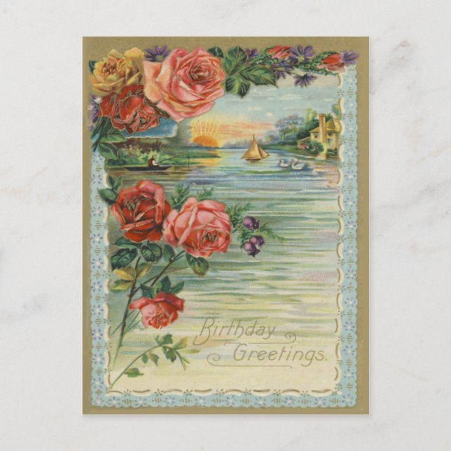 Carte postale de voeux d'anniversaire vintage (Devant)