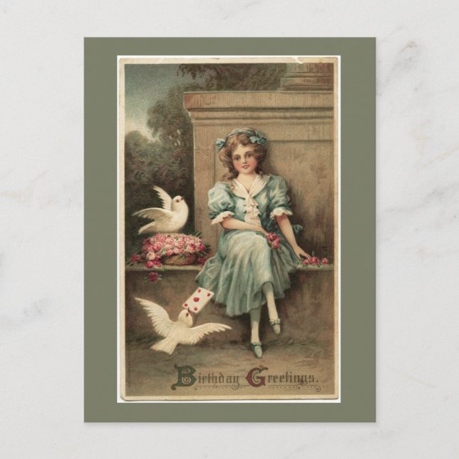 Carte postale de voeux d'anniversaire Vintage Girl (Devant)