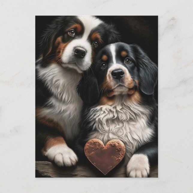 Carte postale de voeux de Chiens de Saint-Valentin (Devant)