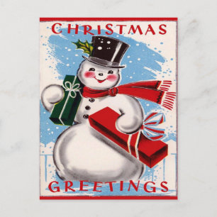 Carte postale de voeux de Noël vintage Snowman