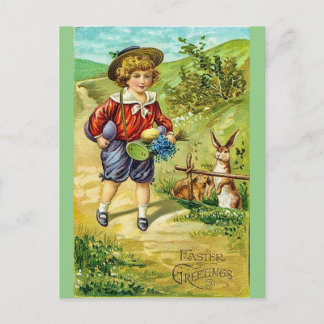 Carte postale de voeux de Pâques vintage garçon et