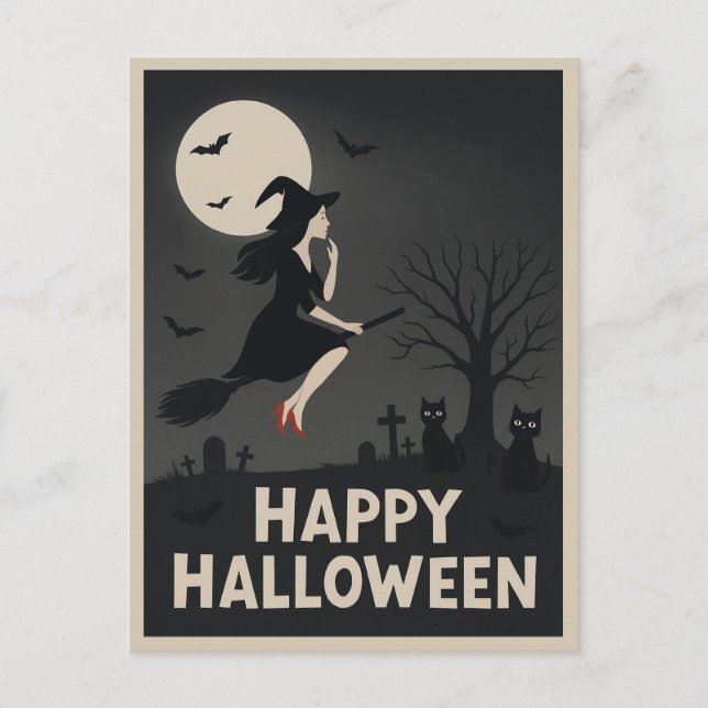 Carte postale de voeux pour Halloween sorcière éff (Devant)