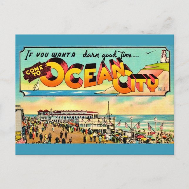Carte postale de voeux Retro Ocean City NJ (Devant)