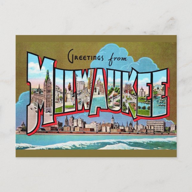 Carte postale de vœux vintage Milwaukee (Devant)
