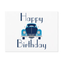 Carte postale de voiture d'anniversaire bleue