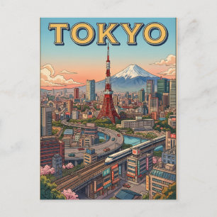 Carte postale de voyage d'animé vintage de Tokyo