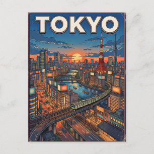 Carte postale de voyage d'animé vintage de Tokyo