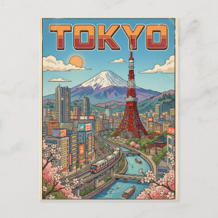 Carte postale de voyage d'animé vintage de Tokyo