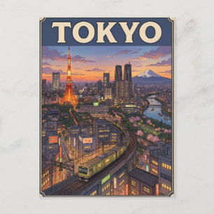 Carte postale de voyage d'animé vintage de Tokyo