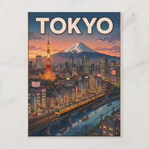 Carte postale de voyage d'animé vintage de Tokyo
