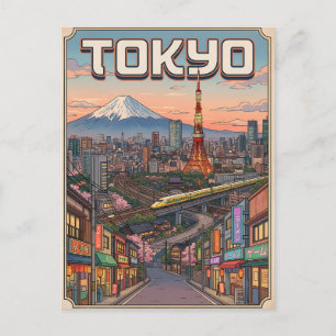 Carte postale de voyage d'animé vintage de Tokyo