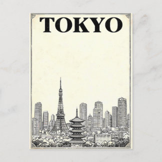 Carte postale de voyage d'animé vintage de Tokyo